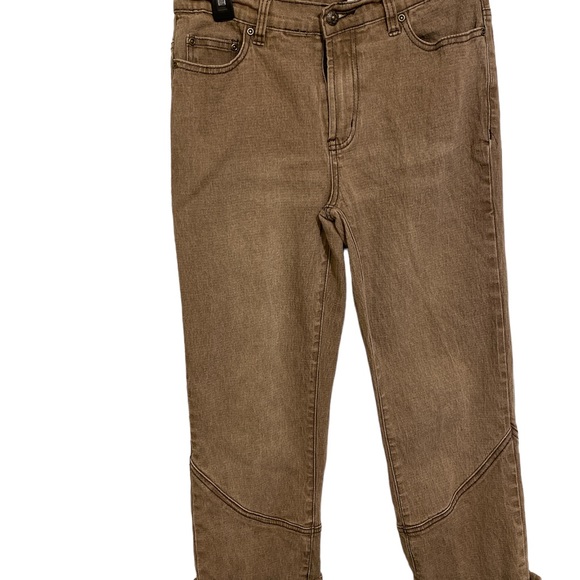 Diane Gilman DG2 Denim Jeans Colored Tan Jeans Leopard Cuff 5 Pocket - Picture 2 of 5